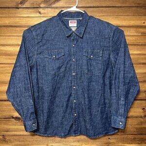 Wrangler Denim Pearl Snap Shirt Mens Size 3XL Blue Western Cowboy XXXL